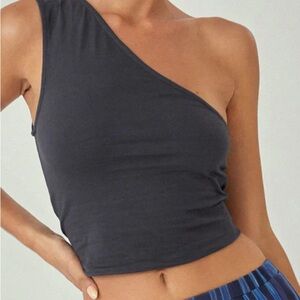 Motel Rocks Black Asymmetrical Crop Tank Top